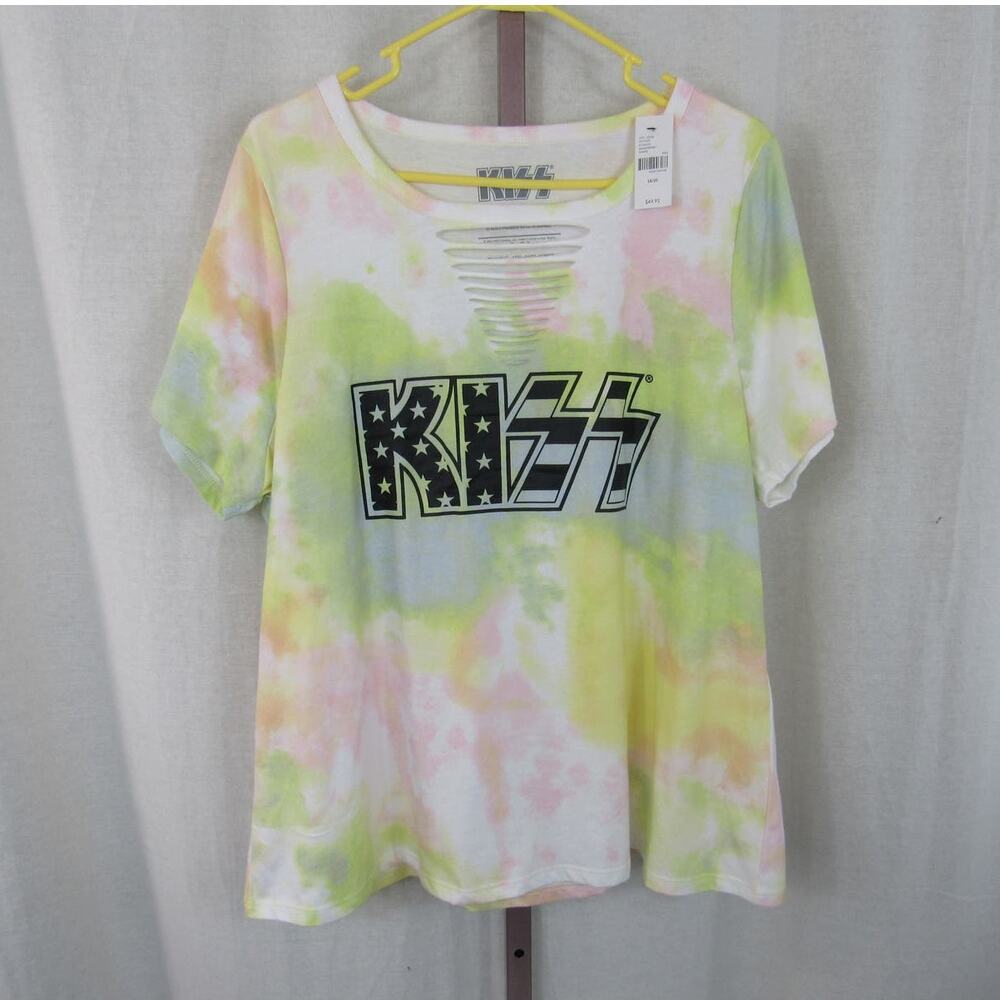 NWT Lane Bryant KISS 18/20 Tie Dye Short Sleeve T Shirt Tee Pastels Cut Out